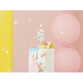 Svíčka na dort číslo 8 bílá s konfetami