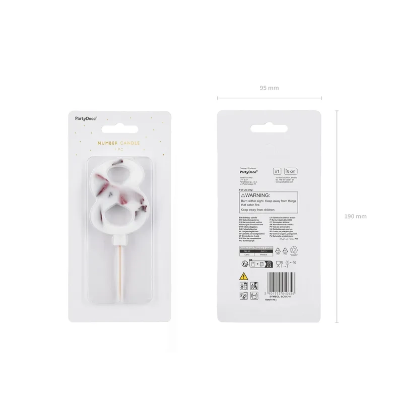 Tortagyertya 8-as szám, fehér virágmintával, 8 cm