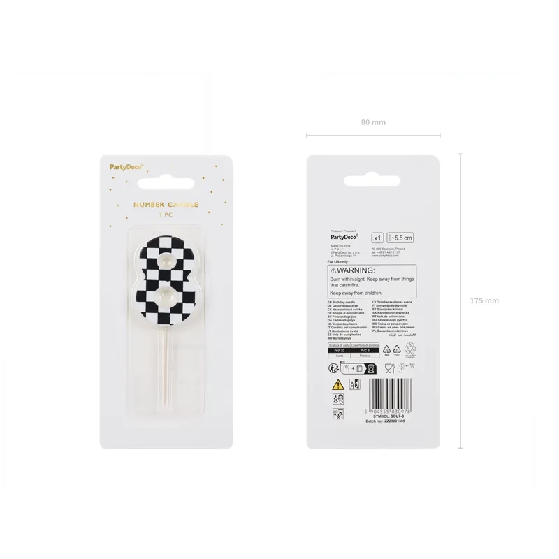 Kockás 8-as tortagyertya, 5,5 cm, vegyes színek