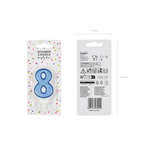 Lumânare pentru tort, cifră 8, albastră