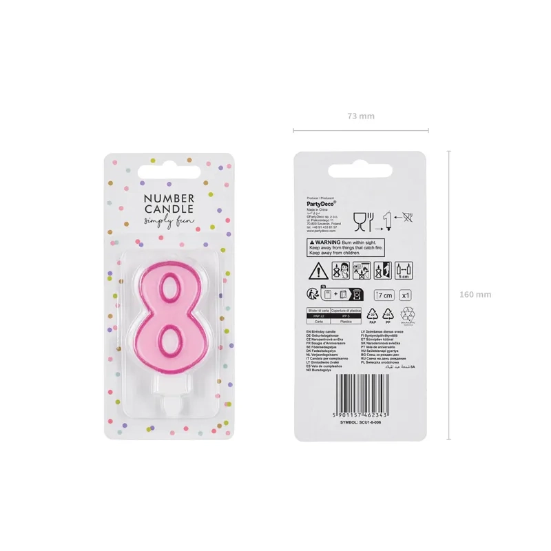 Tortagyertya 8-as szám, rózsaszín, 7 cm