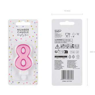 Svíčka na dort číslo 8 růžová 7 cm