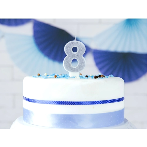 Lumânare pentru tort cifră 8 argintie 7 cm