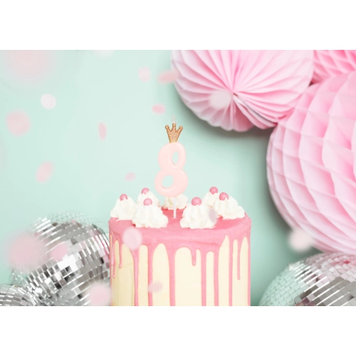 Lumânare pentru tort cifră 8 roz deschis