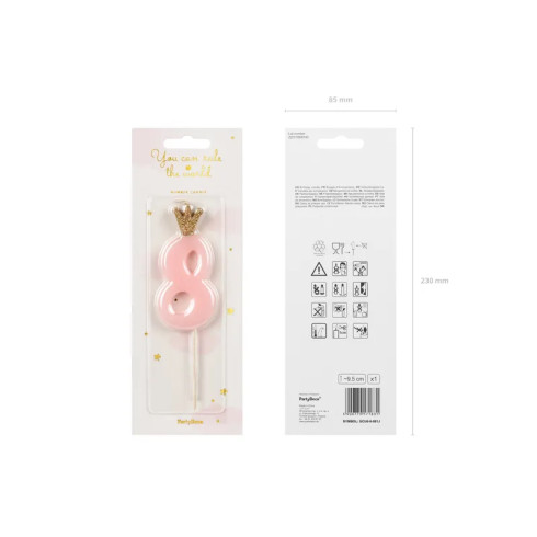 Sviečka na tortu číslo 8 svetloružová