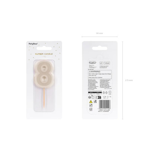 Lumânare pentru tort cifră 8 gri cald