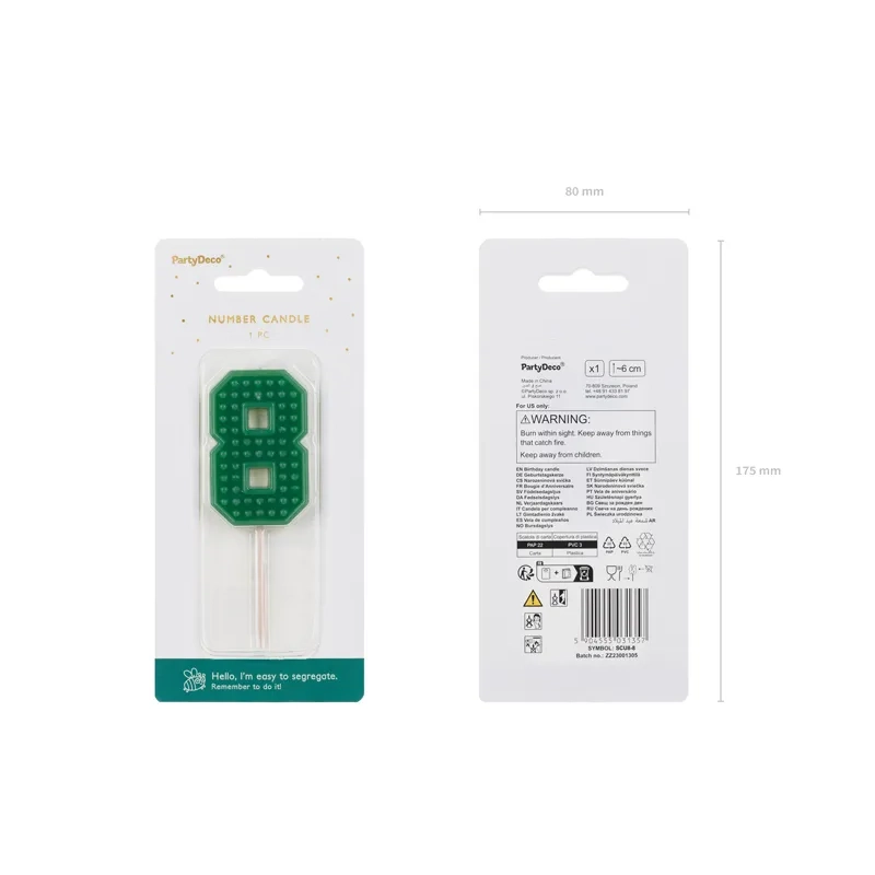 Zöld tortagyertya 8-as szám, 6 cm