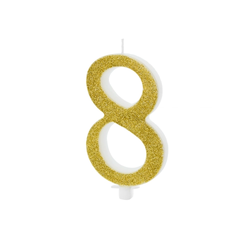 Lumânare pentru tort cifră 8, aurie, 10 cm