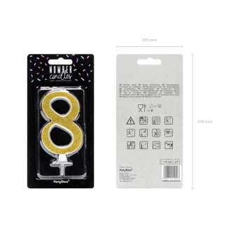 Sviečka na tortu číslo 8 zlatá 10 cm