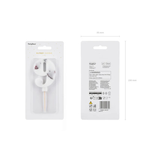 Sviečka na tortu číslo 9 biela s kvetmi 8 cm