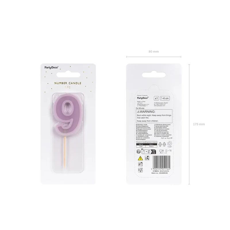 Tortagyertya 9-es szám, lila, 6 cm