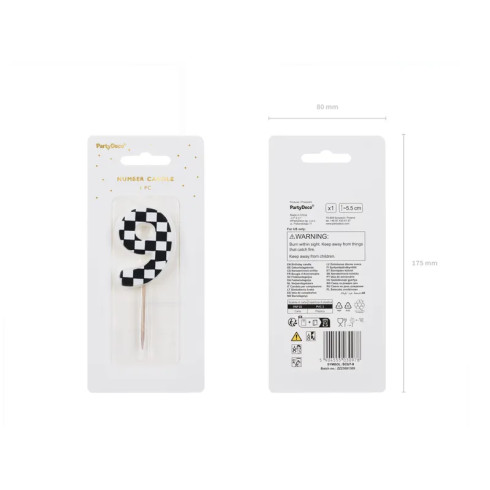 Lumânare pentru tort cifră 9, pătrată, 5,5 cm, asortată