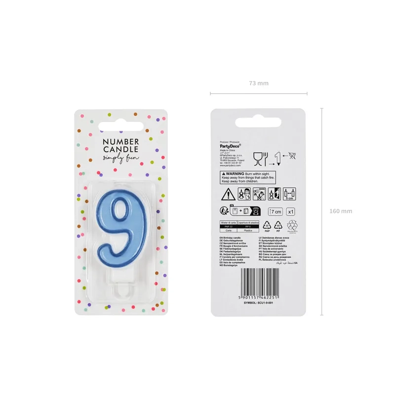 Kék tortagyertya 9-es szám, 7 cm