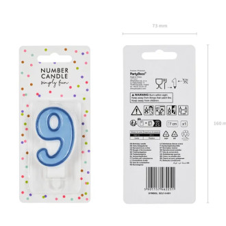 Svíčka na dort číslo 9 modrá 7 cm