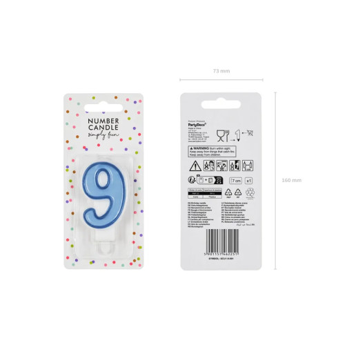 Svíčka na dort číslo 9 modrá 7 cm