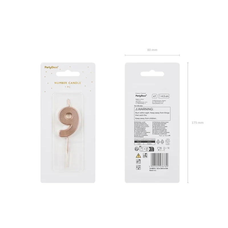 Lumânare pentru tort cifra 9 rose gold