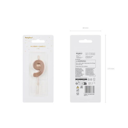 Sviečka na tortu číslo 9 rose gold