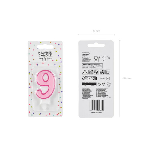 Svíčka na dort číslo 9 růžová 7 cm