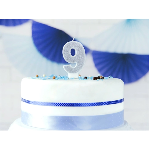 Lumânare pentru tort, cifră 9, argintie, 7 cm