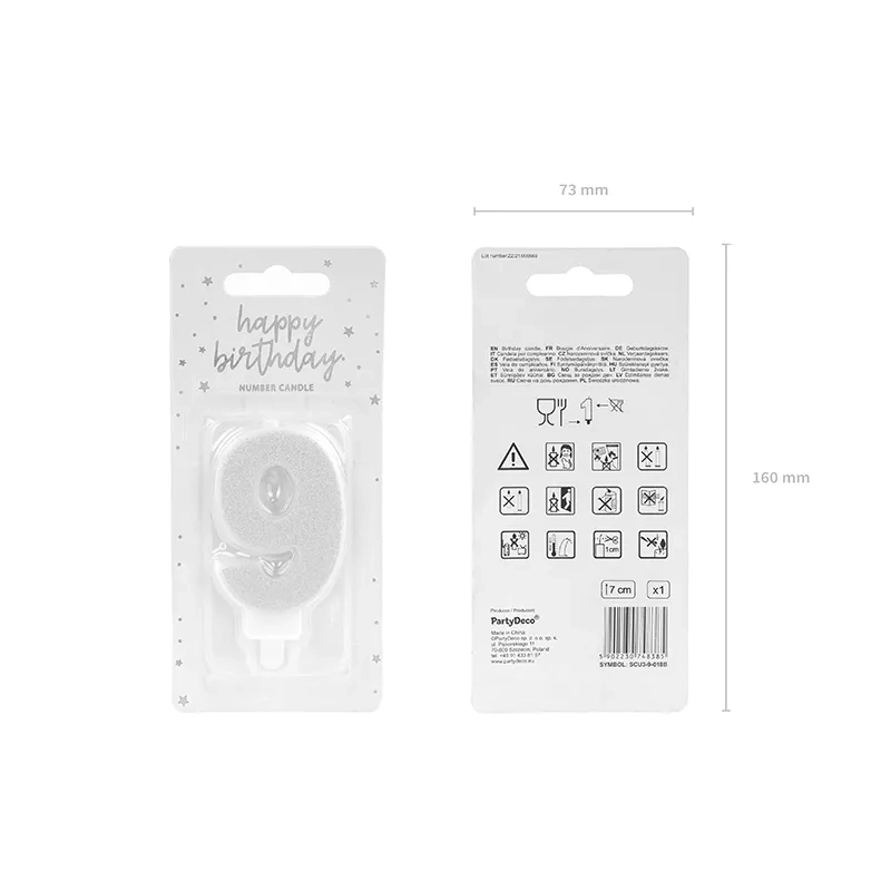 Ezüst tortagyertya 9-es szám, 7 cm