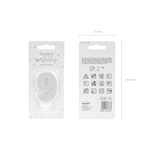 Svíčka na dort číslo 9 stříbrná 7 cm