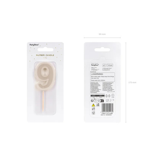 Svíčka na dort číslo 9 teplá šedá