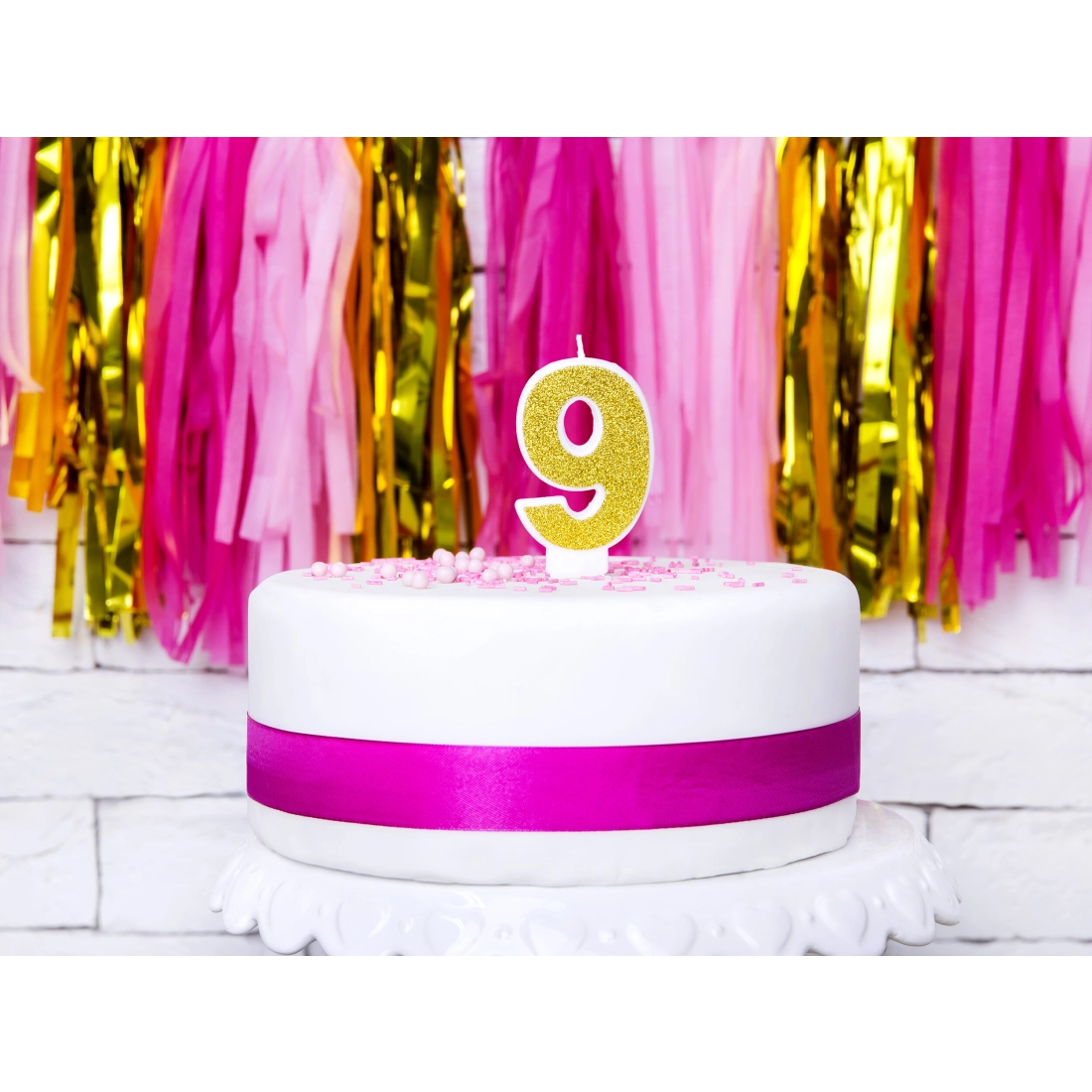 Csillogó arany tortagyertya 9-es szám