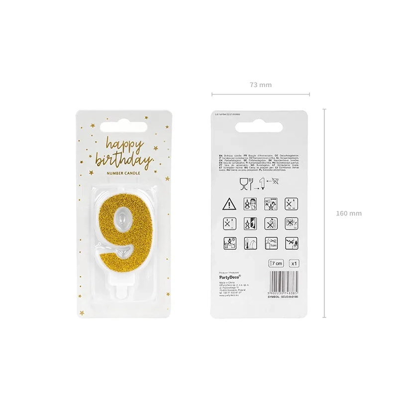 Csillogó arany tortagyertya 9-es szám