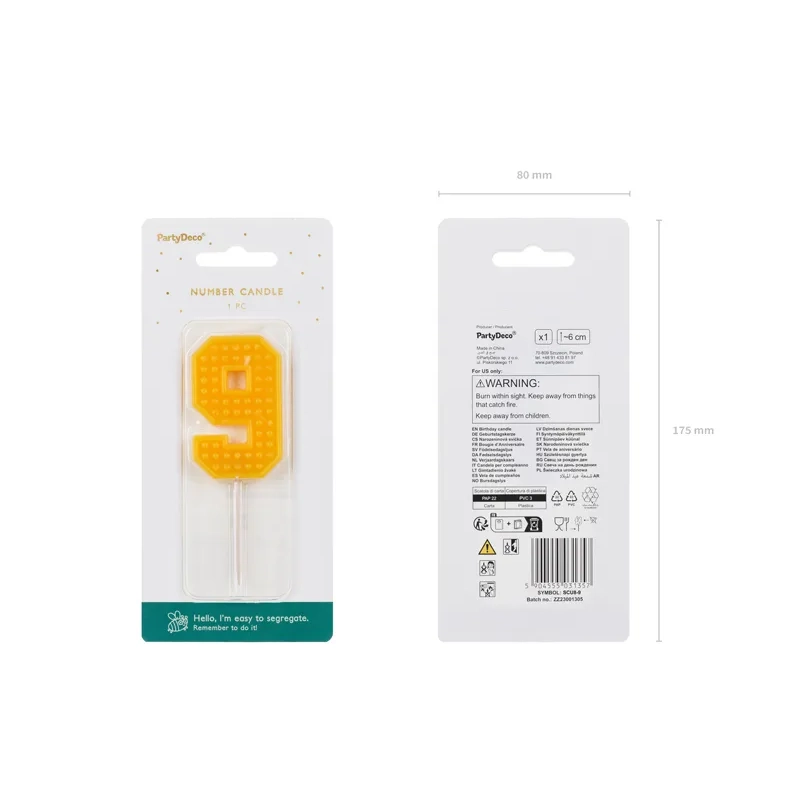 Sárga 9-es tortagyertya, 6 cm