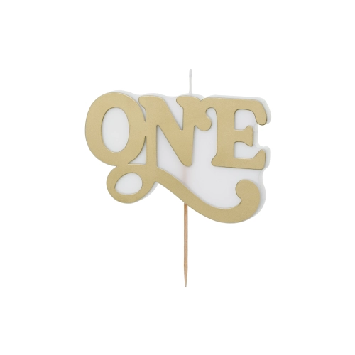 Lumânare pentru tort cu inscripția ONE, cold gold