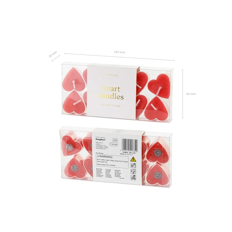 Rdeče čajne svečke v obliki srca, 10 kos