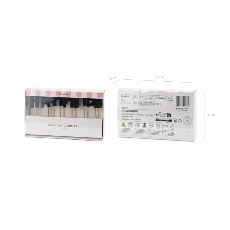Svečke za torto Happy Birthday, črne, 13 kosov