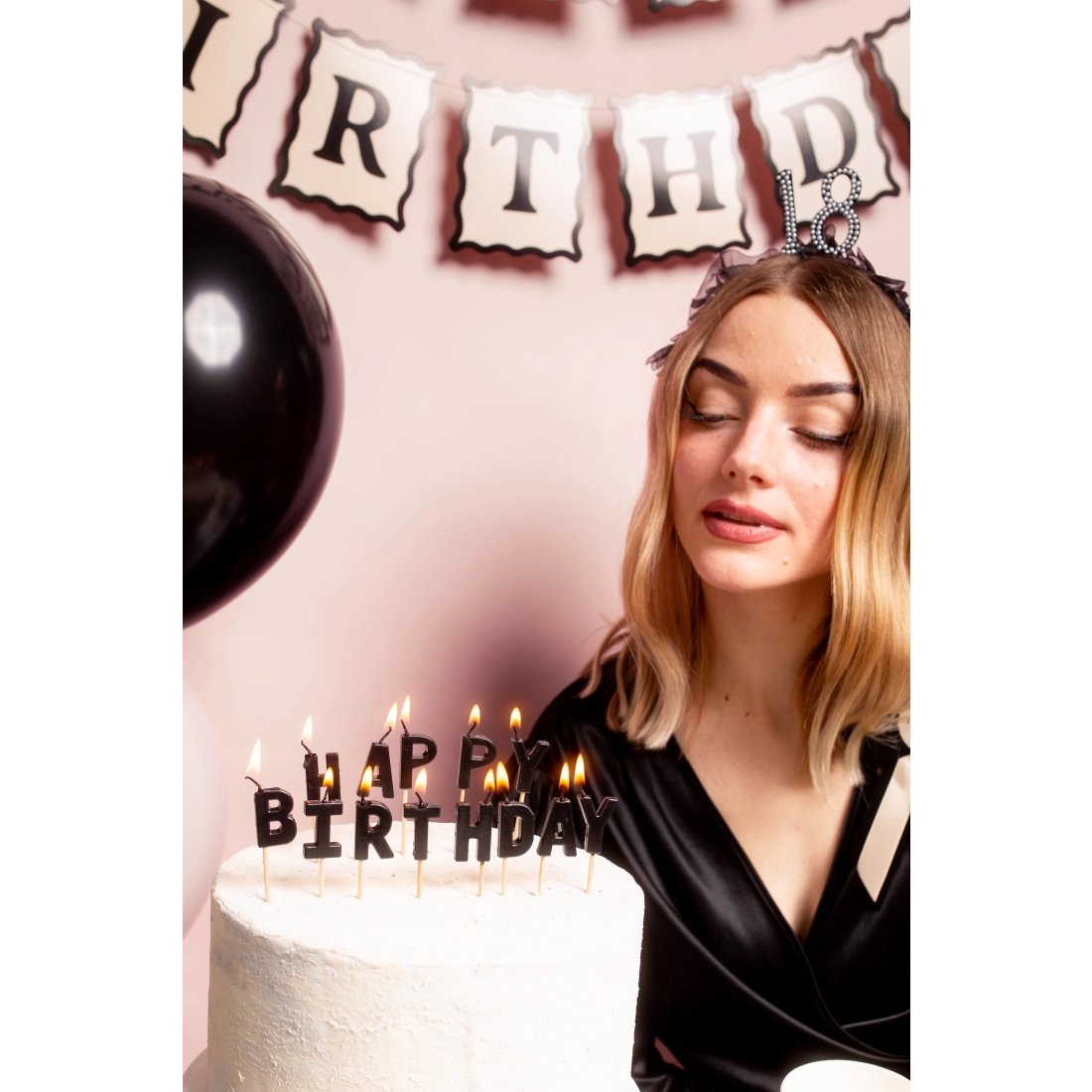 Svečke za torto Happy Birthday, črne, 13 kosov