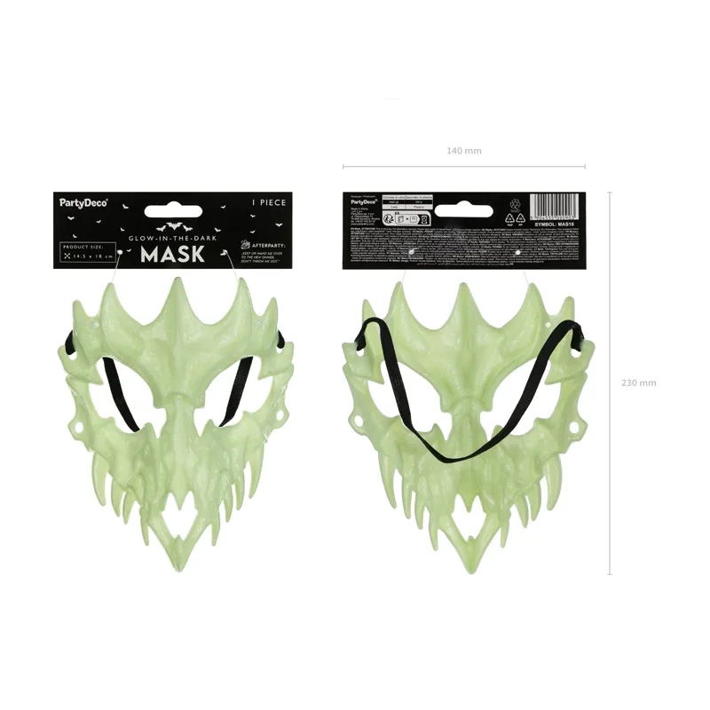 Mască craniu luminoasă pentru Halloween, 14,5x18 cm, fosforescentă