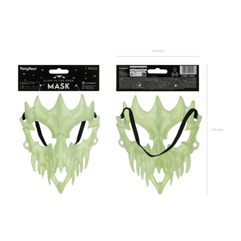 Svetleča lobanjska maska za noč čarovnic, 14,5 × 18 cm, fosforescentna