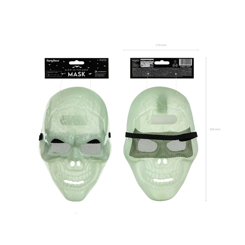 Maschera a teschio luminosa per il viso 17 x 27 cm – fosforescente per feste