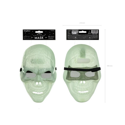 Svetleča maska lobanje za obraz 17 × 27 cm – fosforescentna za zabave