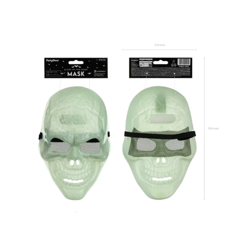 Világító koponyamaszk arcra 17×27 cm – foszforeszkáló partykellék