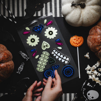 Svetleče gelne nalepke za bučo, mešanica motivov, 2 kosa v pakiranju