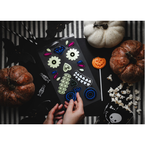 Svetleče gelne nalepke za bučo, mešanica motivov, 2 kosa v pakiranju