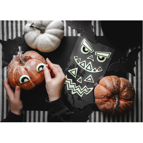 Svetleče gel nalepke za bučo – 2 kosa, Halloween obrazi