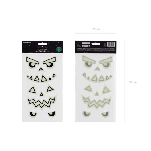 Svetleče gel nalepke za bučo – 2 kosa, Halloween obrazi