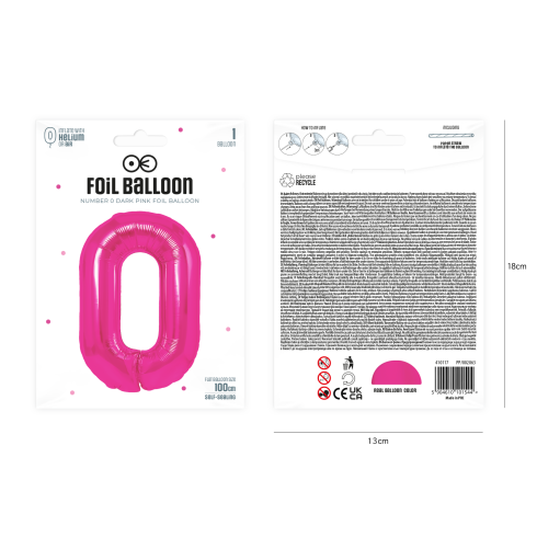 Sötét rózsaszín szülinapi lufiszám 0, 100 cm Sötét rózsaszín szülinapi lufiszám 0, 100 cm