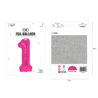 Temno rožnat balon za rojstni dan številka 1, 100 cm