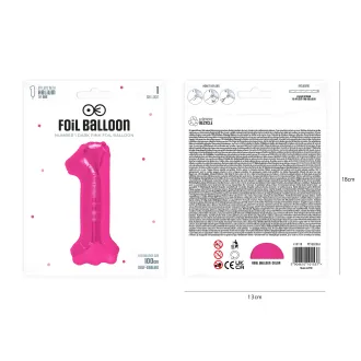 Tmavoružový narodeninový balón číslo 1, 100 cm Tmavoružový narodeninový balón číslo 1, 100 cm