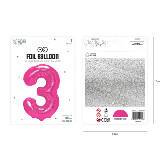 Temno rožnat balon za rojstni dan številka 3, 100 cm