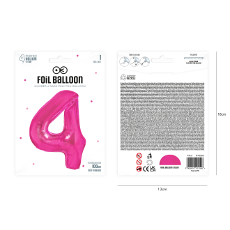Temno rožnat balon za rojstni dan številka 4, 100 cm