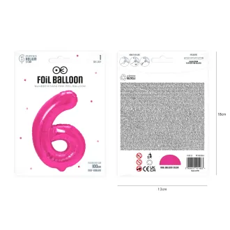 Tmavoružový narodeninový balón číslo 6, 100 cm Tmavoružový narodeninový balón číslo 6, 100 cm