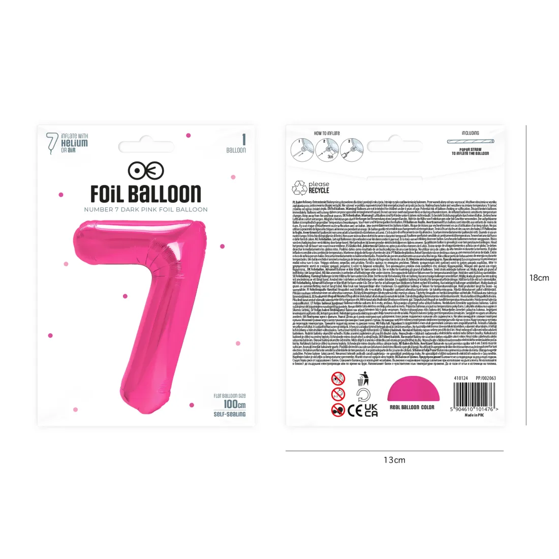 Balon aniversar roz închis, cifră 7, 100 cm