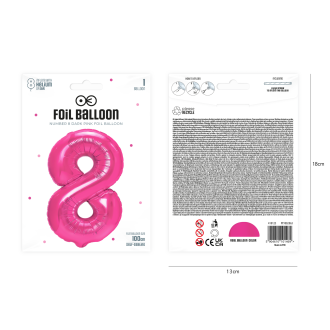Temno rožnat balon za rojstni dan številka 8, 100 cm